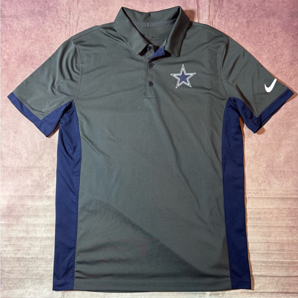 Dallas Cowboys Polo Shirt Mens Medium Gray Navy Nike NFL Dri-Fit Athletic Logo